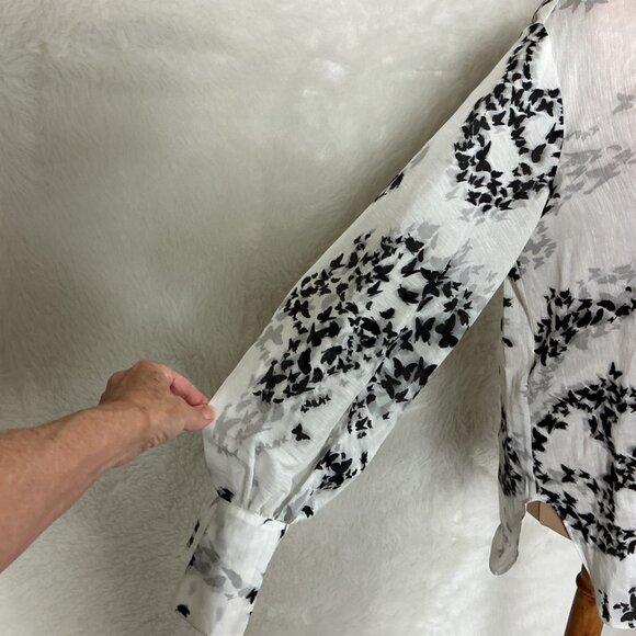 Allsaints Black White Butterfly Print Long Sleeve Leyla Orsino Shirt Blouse US 6 - Picture 2 of 8